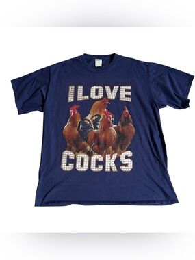Women’s Port&Company Roosters graphic with I Love Cocks Graphic Tee - Navy